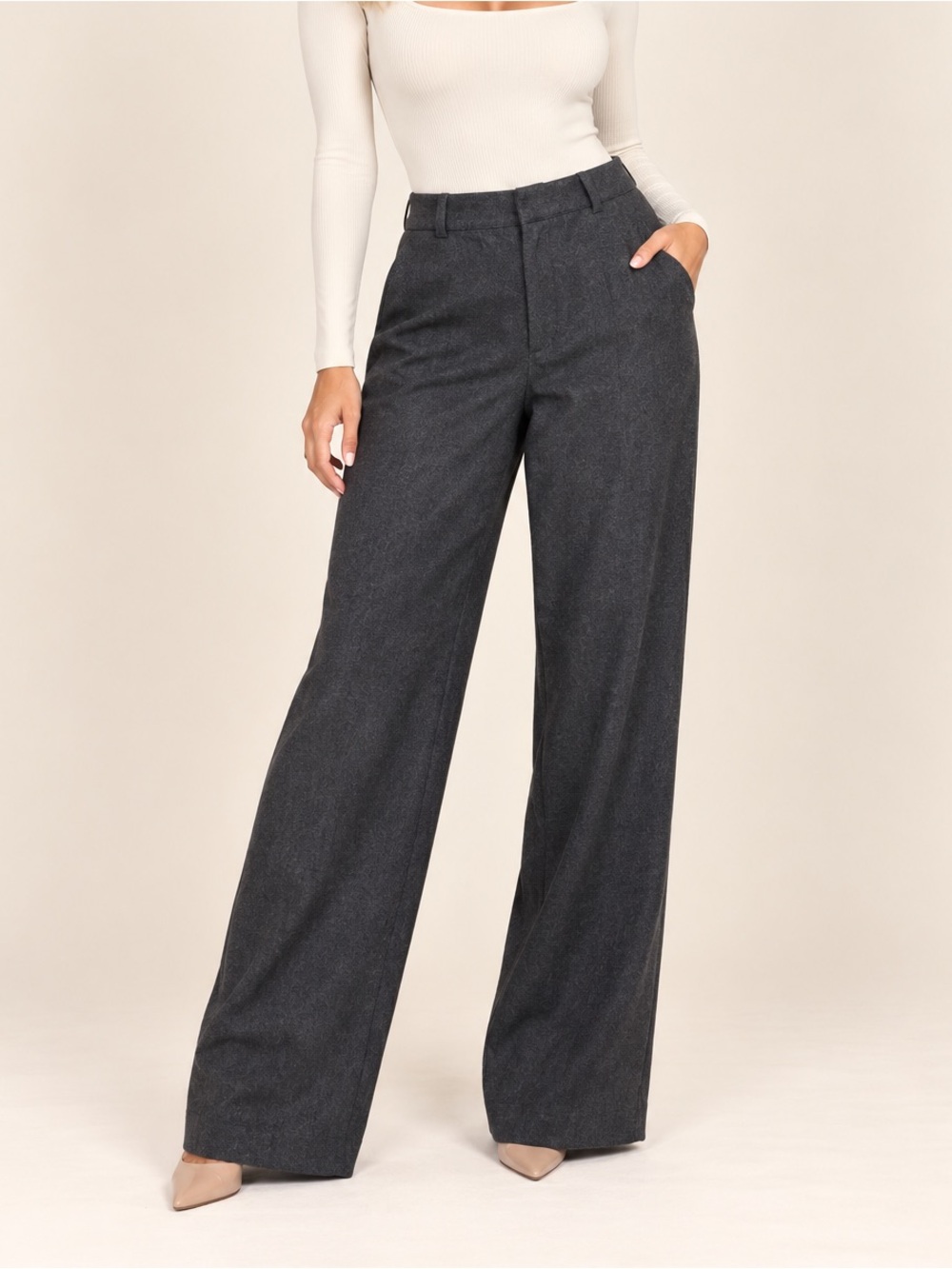 Vince Wool Blend Charcoal Wide-Leg Trousers Size 12